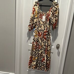 Fate Colorful Long Sleeve Dress with Geometric Patterns